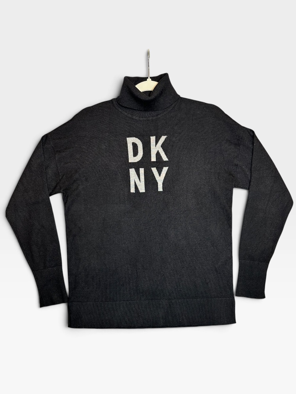 Dkny Black Turtleneck Sweater with DKNY Chest Logo Sz S